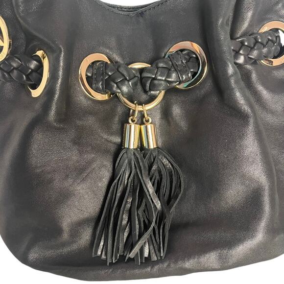 Michael Michael Kors Braided Astor Grommet Large Shoulder Tote Black Leather - Picture 4 of 14
